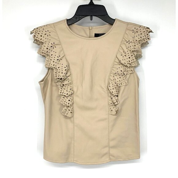 Andrew Marc Tops - Marc NY Andrew Marc Top Faux Leather Laser Cut Ruffle Trim NWT